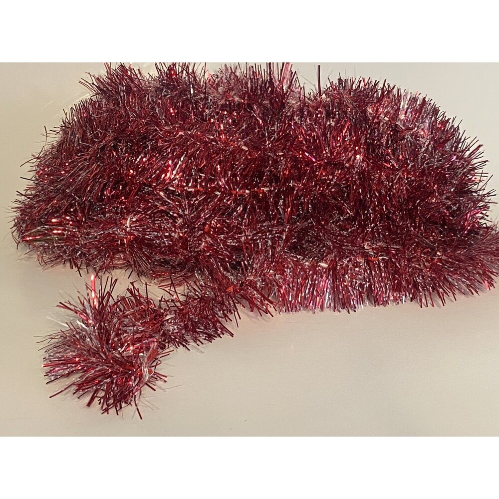 45’ Red Pink White SNOW Christmas Tree Tinsel Garland Holiday Rope